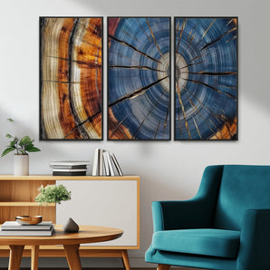 82059233-MGV-CV-36X24-Rustic Tree Ring Wall Art – Natural Wood Texture Canvas Print, Framed Abstract Tree Stump for Farmhouse, Log Cabin, Wooden House