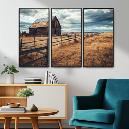 69356982-MGV-CV-36X24-Old Barn Wall Art Canvas Print, Framed Rustic Fence Art Picture Print, Wooden Farmhouse Perfect Rustic Farmhouse Decor Artwork