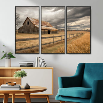 26821575-MGV-CV-36X24-Old Barn Wall Art Canvas Print, Framed Rustic Barn Art Picture Print, Moody Farm Perfect Rustic Farmhouse Decor Artwork