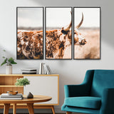 11528295-MGV-CV-36X24-Speckled Longhorn Wall Art Canvas Print, Framed Texas Cattle Art Picture Print, Horned Cow Perfect Rustic Western Decor Artwork