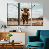 39350715-MGV-CV-36X24-Texas Longhorn Wall Art Canvas Print, Framed Longhorn Cow Art Picture Print, Western Cattle Perfect Rustic Western Decor Artwork