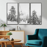 55003599-MGV-CV-36X24-Snowy Ski Lift Wall Art Canvas Print, Framed Winter Forest Art Picture Print, Ski lift Ride Perfect Winter Lodge Decor Artwork