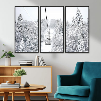 60296839-MGV-CV-36X24-Snowy Mountains Wall Art Canvas Print, Framed Ski Lift Art Picture Print, Winter Forest Perfect Winter Minimalist Decor Artwork