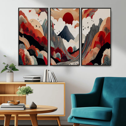 59495752-MGV-CV-36X24-Abstract Mountain Wall Art Canvas Print, Framed Vibrant Landscape Art Picture Print, Nature Drawing Perfect Contemporary