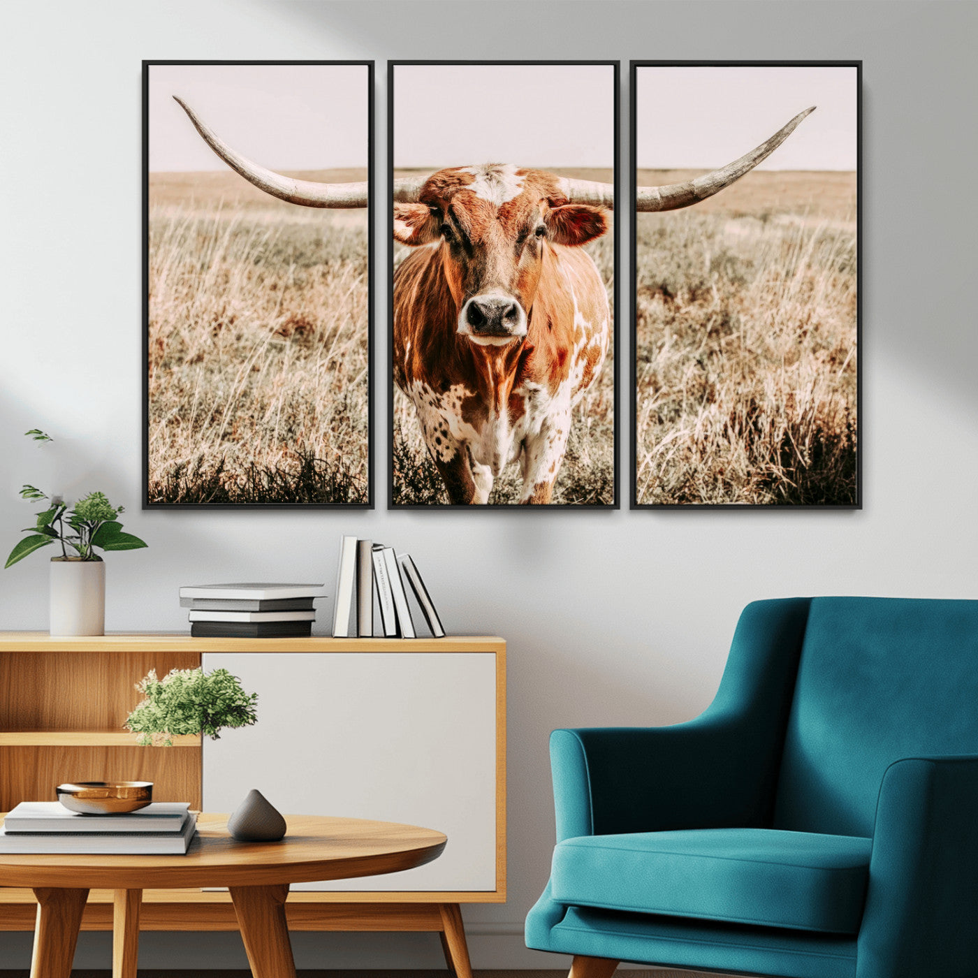 54986862-MGV-CV-36X24-Majestic Longhorn Wall Art – Canvas Print of Graceful Strength & Bold Spirit, Wild Plains Beauty Nature Inspired Rustic Decor for