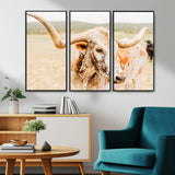 21060648-MGV-CV-36X24-Texas Longhorn Wall Art Canvas Print, Framed Speckled Cow Art Picture Print, Rustic Bull Perfect Rustic Western Decor Artwork
