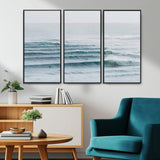 73969318-MGV-CV-36X24-Ocean Waves Wall Art Canvas Print, Framed Surfer Lineup Art Picture Print, Crowded Ocean Perfect Minimal Coastal Decor Artwork