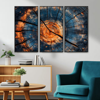 81894502-MGV-CV-36X24-Burnt Wood Wall Art Canvas Print, Framed Aged Timber Art Picture Print, Rustic Tree Slice Perfect Rustic Decor Artwork for Home,