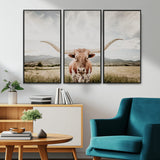 80054319-MGV-CV-36X24-Longhorn Wall Art – Rustic Western Canvas Print, Majestic Bull Artwork for Farmhouse, Ranch or Living Room