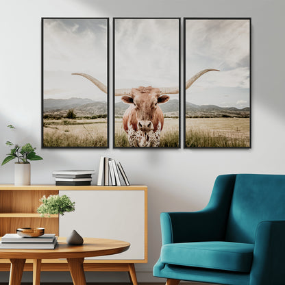 80054319-MGV-CV-36X24-Longhorn Wall Art – Rustic Western Canvas Print, Majestic Bull Artwork for Farmhouse, Ranch or Living Room