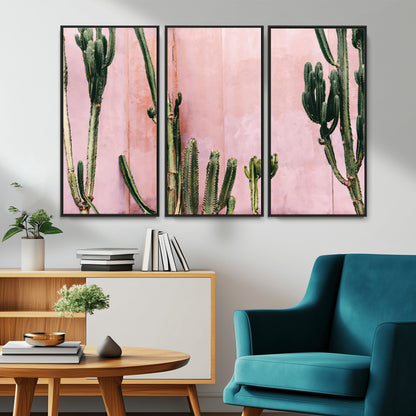 93119502-MGV-CV-36X24-Tall Cactus Wall Art Canvas Print, Framed Pink Wall Art Picture Print, Cactus Lines Perfect Modern Desert Decor Artwork