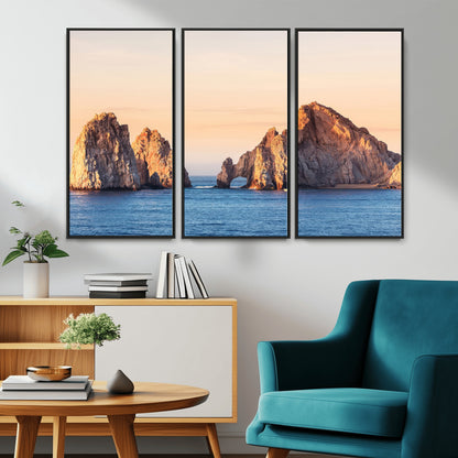 72996116-MGV-CV-36X24-El Arco Wall Art Canvas Print, Framed Cabo Rocks Art Picture Print, Ocean Arch Perfect Golden Coastal Landmark Decor Artwork