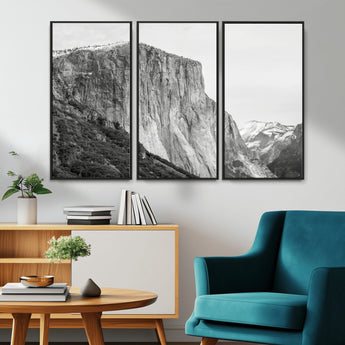 39393420-MGV-CV-36X24-El Capitan Wall Art Canvas Print, Framed Yosemite Cliff Art Picture Print, Monochrome Mountain Perfect Monochrome Sierra Decor