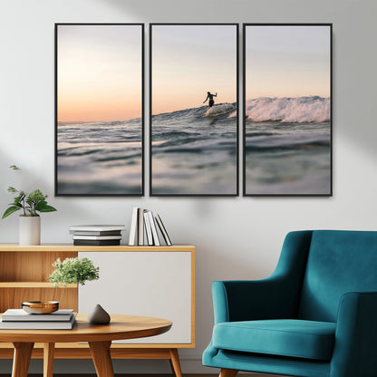 58502923-MGV-CV-36X24-Wave Rider Wall Art Canvas Print, Framed Ocean Wave Art Picture Print, Riding Surf Perfect Sunset Surf Decor Artwork