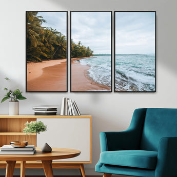 88125882-MGV-CV-36X24-Tropical Shoreline Wall Art Canvas Print, Framed Palm Trees Art Picture Print, Tropical Ocean Perfect Tropical Coastal Decor
