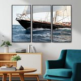 97168626-MGV-CV-36X24-Sailing Yacht Wall Art Canvas Print, Framed Wooden Yacht Art Picture Print, Ocean Waves Perfect Nautical Coastal Decor Artwork