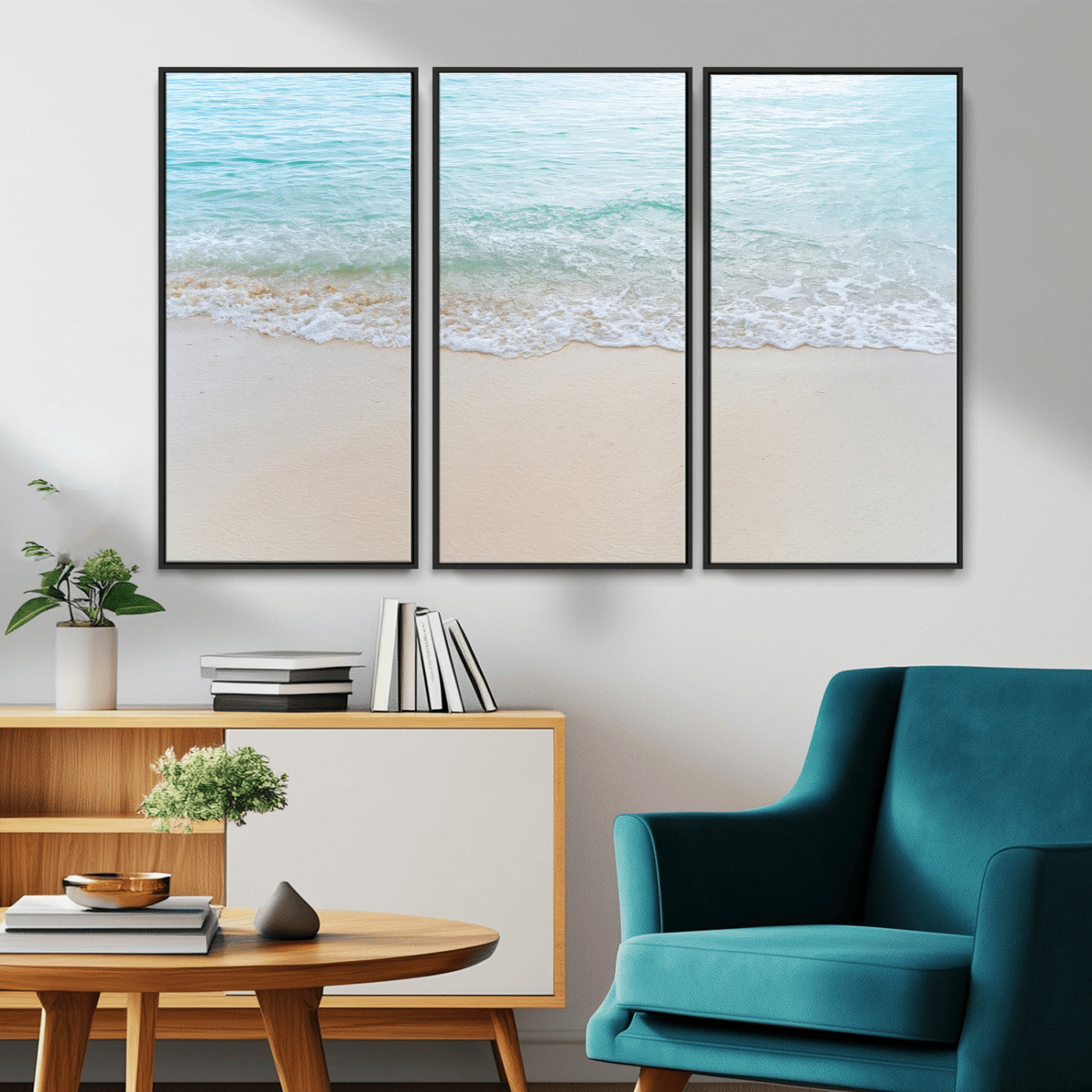 77194056-MGV-CV-36X24-Soft Shoreline Wall Art Canvas Print, Framed Gentle Waves Art Picture Print, Clear Water Perfect Minimalist Coastal Decor Artwork