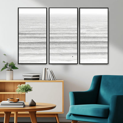 66534476-MGV-CV-36X24-Lone Surfer Wall Art Canvas Print, Framed Ocean Waves Art Picture Print, Minimal Sea Perfect Minimal Coastal Decor Artwork