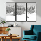 68081143-MGV-CV-36X24-Snowy Bison Wall Art Canvas Print, Framed Winter Forest Art Picture Print, Lone Bison Perfect Monochrome Winter Wild Decor Artwork