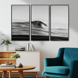 24029476-MGV-CV-36X24-Black Wave Wall Art Canvas Print, Framed Abstract Surf Art Picture Print, Minimalist Ocean Perfect Minimalist Coastal Decor