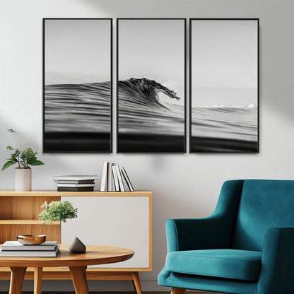 24029476-MGV-CV-36X24-Black Wave Wall Art Canvas Print, Framed Abstract Surf Art Picture Print, Minimalist Ocean Perfect Minimalist Coastal Decor