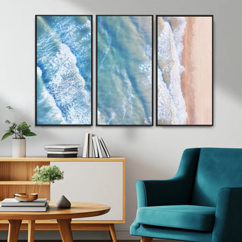 17641845-MGV-CV-36X24-Aerial Ocean Wall Art Canvas Print, Framed Blue Waves Art Picture Print, Sandy Shoreline Perfect Modern Coastal Decor Artwork