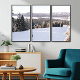 79857868-MGV-CV-36X24-Snowy Mountain Wall Art Canvas Print, Framed Ski Slope Art Picture Print, Winter Forest Perfect Modern Rustic Decor Artwork