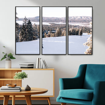 79857868-MGV-CV-36X24-Snowy Mountain Wall Art Canvas Print, Framed Ski Slope Art Picture Print, Winter Forest Perfect Modern Rustic Decor Artwork