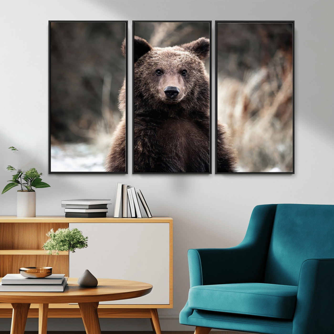 47112103-MGV-CV-36X24-Brown Bear Wall Art Canvas Print, Framed Forest Wildlife Art Picture Print, Woodland Bear Perfect Rustic Cabin Decor Artwork