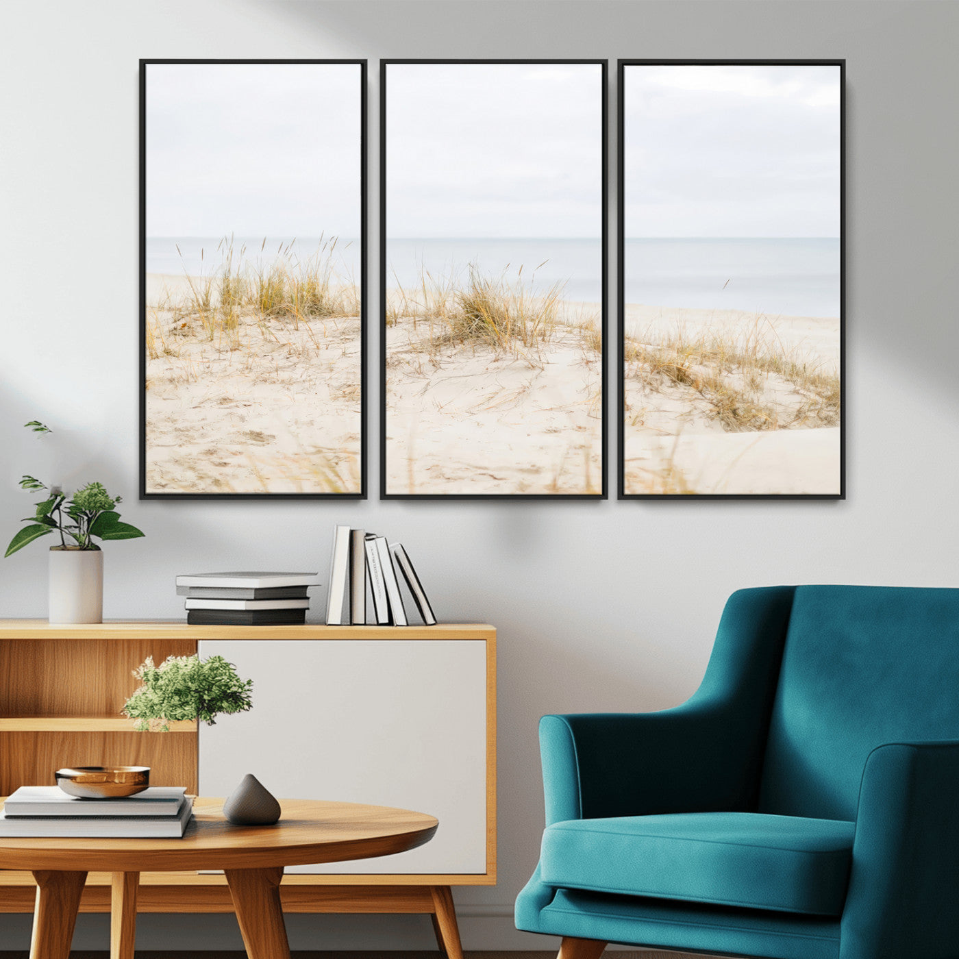 13146857-MGV-CV-36X24-Beach Dunes Wall Art Canvas Print, Framed Soft Horizon Art Picture Print, Coastal Grass Perfect Minimalist Coastal Decor Artwork