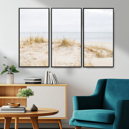 13146857-MGV-CV-36X24-Beach Dunes Wall Art Canvas Print, Framed Soft Horizon Art Picture Print, Coastal Grass Perfect Minimalist Coastal Decor Artwork