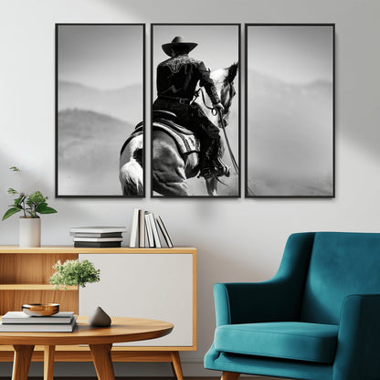 83102464-MGV-CV-36X24-Western Cowboy Wall Art Canvas Print, Framed Monochrome Horse Art Picture Print, Western Equestrian Perfect Rustic Western Decor