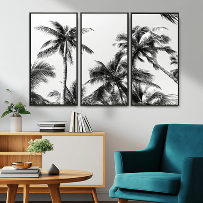 46641801-MGV-CV-36X24-Palm Tree Wall Art Canvas Print, Framed Black White Tropics Art Picture Print, Monochrome Palms Perfect Modern Tropical Minimalist