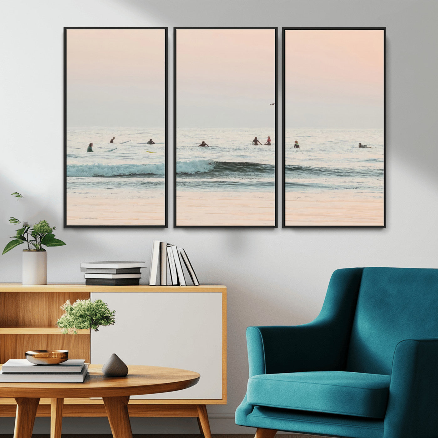 98888919-MGV-CV-36X24-Pastel Ocean Wall Art Canvas Print, Framed Soft Sunset Swimming Art Picture Print, Calm Sea Horizon Perfect Soft Coastal