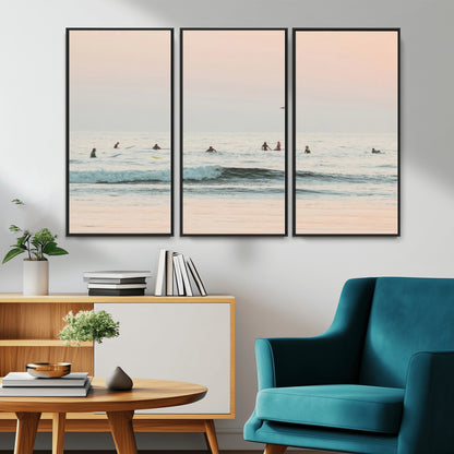 98888919-MGV-CV-36X24-Pastel Ocean Wall Art Canvas Print, Framed Soft Sunset Swimming Art Picture Print, Calm Sea Horizon Perfect Soft Coastal
