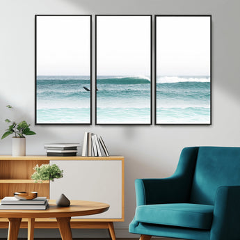 56345117-MGV-FC-48X32-3P_Black-Minimalist Surfing Wall Art Canvas Print, Framed Ocean Waves Art Picture Print, Soft Ocean Perfect Minimalist Coastal Decor