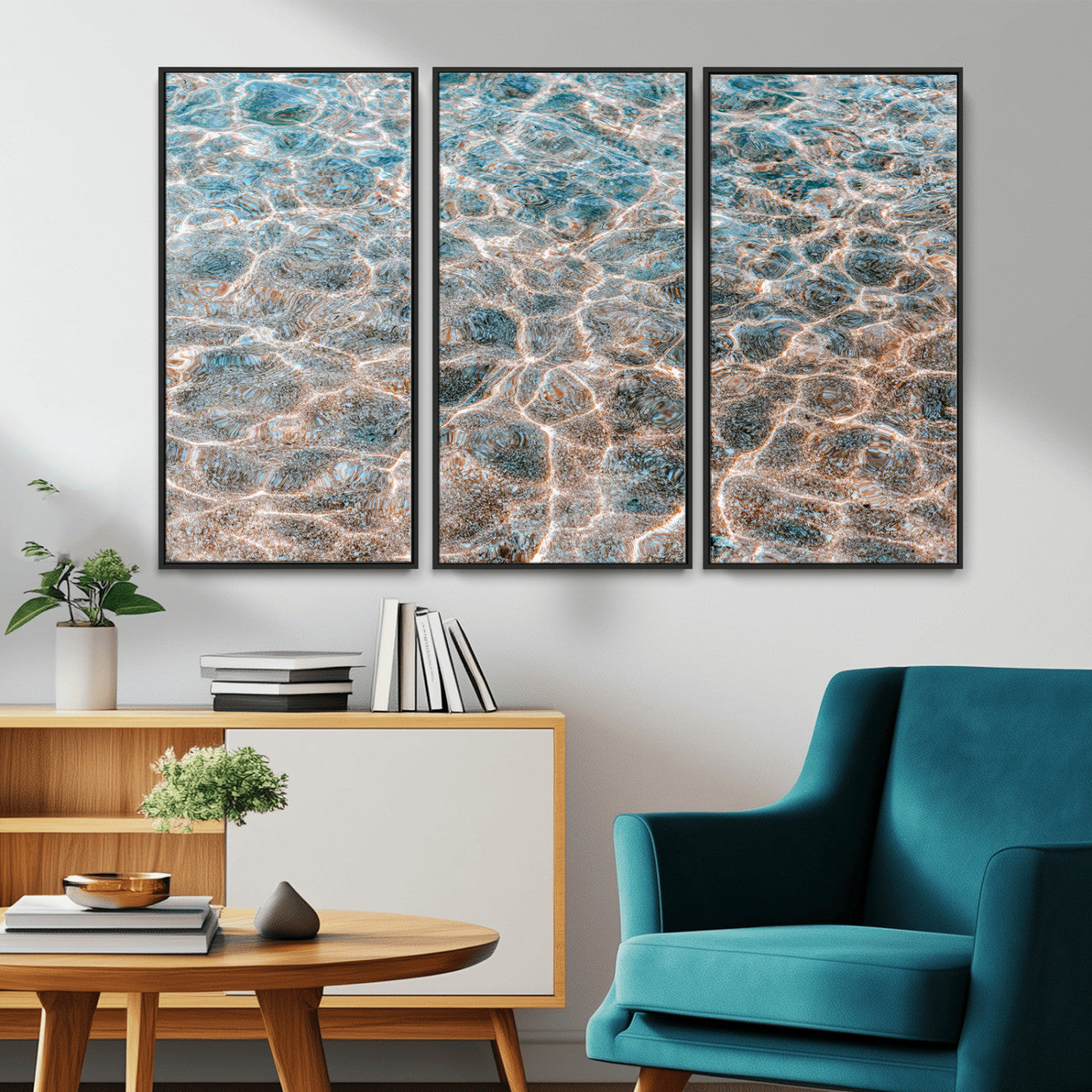 26580287-MGV-CV-36X24-Clear Water Wall Art Canvas Print, Framed Sunlit Ripples Art Picture Print, Ocean Texture Perfect Modern Coastal Decor Artwork