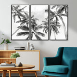 62113786-MGV-CV-36X24-Black White Palm Wall Art Canvas Print, Framed Monochrome Tropics Art Picture Print, Minimalist Beach Perfect Coastal Minimalist