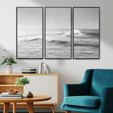 98634812-MGV-CV-36X24-Black and White Ocean Waves Wall Art – Minimalist Sea Canvas Print, Coastal Photography Decor for Living Room, Bedroom or Office
