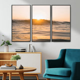 16973771-MGV-CV-36X24-Calm Water Wall Art Canvas Print, Framed Sunset Waves Art Picture Print, Coastal Warmth Perfect Warm Minimalist Decor Artwork