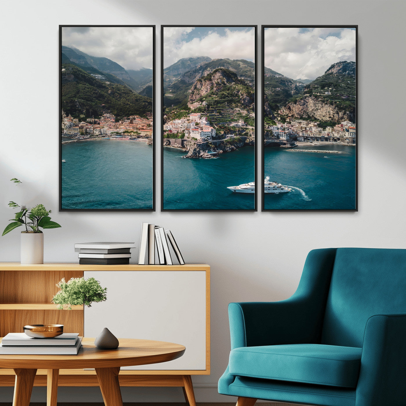 20321590-MGV-CV-36X24-Amalfi Coast Wall Art Canvas Print, Framed Italy Travel Art Picture Print, Mediterranean Landscape Perfect Mediterranean Coastal