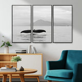 30524220-MGV-CV-36X24-Whale Tail Wall Art Canvas Print, Framed Black White Ocean Art Picture Print, Calm Marine Perfect Minimalist Coastal Decor Artwork