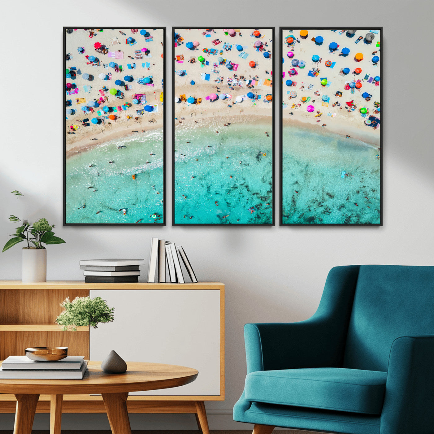 76172085-MGV-CV-36X24-Tropical Shoreline Wall Art Canvas Print, Framed Beach Relaxing Art Picture Print, Aerial Summer Perfect Coastal Vibrant Decor