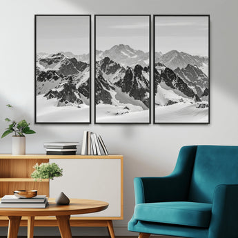 32399691-MGV-CV-36X24-Snowy Mountain Wall Art Canvas Print, Framed Mountain Peaks Art Picture Print, Alpine Mountains Perfect Minimalist Alpine Decor