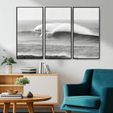 42544082-MGV-CV-36X24-Monochrome Seascape Wall Art Canvas Print, Framed Surf Wave Art Picture Print, Minimalist Ocean Perfect Moody Coastal Decor