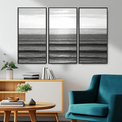 47305203-MGV-CV-36X24-Monochrome Ocean Wall Art Canvas Print, Framed Moody Ocean Art Picture Print, Calm Ocean Perfect Minimalist Coastal Decor Artwork