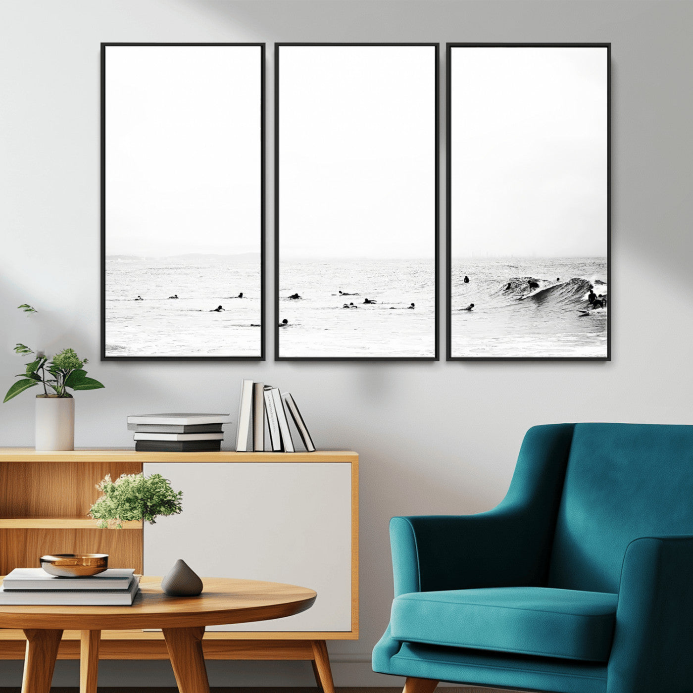 38441169-MGV-CV-36X24-Monochrome Swimming Wall Art Canvas Print, Framed Ocean Horizon Art Picture Print, Moody Coastal Perfect Minimalist Coastal Decor