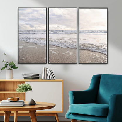 70596264-MGV-CV-36X24-Ocean Waves Wall Art Canvas Print, Framed Coastal Shoreline Art Picture Print, Sea Foam Perfect Coastal Minimalist Decor Artwork