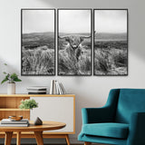 24051061-MGV-CV-36X24-Monochrome Highland Cow Wall Art Canvas Print, Framed Scottish Bull Art Picture Print, Lone Cattle Perfect Rustic Farmhouse Decor