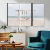 68327283-MGV-CV-36X24-Beach Swing Wall Art Canvas Print, Framed Quiet Beach Art Picture Print, Calm Shoreline Perfect Bohemian Coastal Decor Artwork